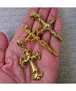 3 Vintage Brass Cross Pendants, Biker Boho Goth 60% Off Liquidation  (LO... - $17.10