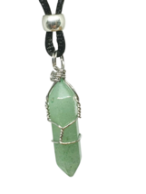 Green Aventurine Necklace Pendant Gemstone Double Terminated Wire Wrapped Cord - $5.95