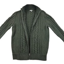 Vintage LL Bean Full Zip Fisherman Cable Knit Sweater Womens M Green Lon... - $34.29