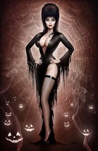 Nathan Szerdy SIGNED Comic Art Print ~ Elvira w/ Halloween Jack-O&#39;-Lantern - £20.56 GBP