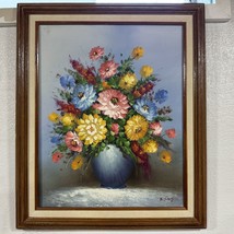 Vintage Original Still Life Floral Oil Painting on Canvas Framed Signed B. - £405.43 GBP