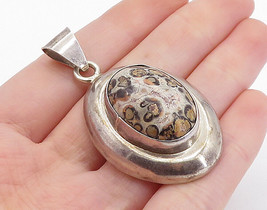 MEXICO 925 Silver - Vintage Cabochon Cut Leopard Spotted Jasper Pendant - PT5107 - £52.47 GBP