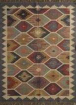 Indian Wool Jute Handwoven Decorative Vintage Kilim Rectangle Boho Area Rugs - £52.57 GBP+