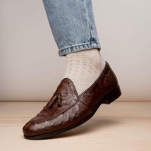 Aubiere Genuine Ostrich Quill Dress Tassel Loafers Brown image 7