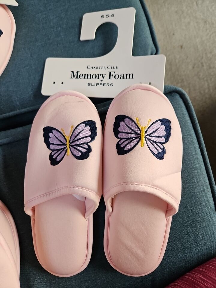 Charter Club Women&#39;s Pink Embroidered Butterfly Slippers Shoes Size Smal... - $14.36