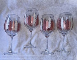 4 Pink White Christmas Trees Wine Glasses Sparkling Goblets Hand Painted... - $78.99