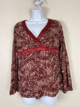 Emma James Womens Size L Red Floral Mesh Wrap Style Blouse Long Sleeve - £5.33 GBP