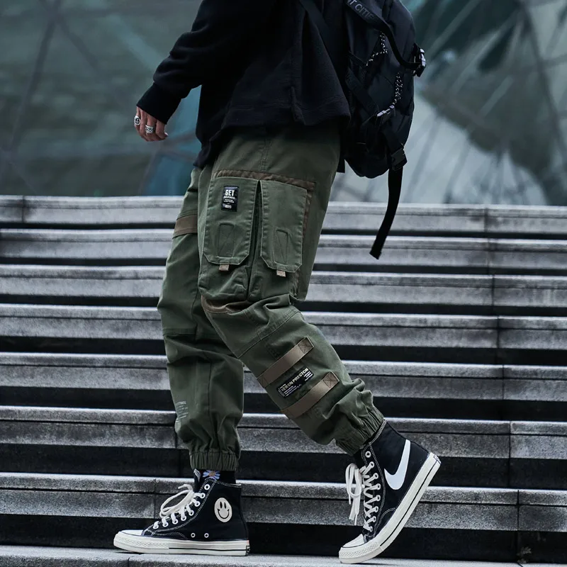 Single Road Mens Cargo Pants Men Fashion 2024 Side Pockets Hip Hop Techwear Jogg - £80.44 GBP