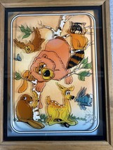 Vintage 1978 Cartoon Forest Animals Glass Box/3D Wooden Framed Art 17x13 Kids - £15.65 GBP