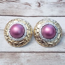 Vintage Clip On Earrings Silver Tone, Light Pink &amp; Gold Tone Large Statement - £12.76 GBP