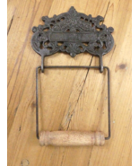 Toilet Paper Roll Holder Cast Iron Bathroom Wall Fixture Metal &amp; Wood Fa... - $25.99 CAD