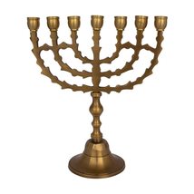 Classic Vintage Brass Gold Seven Branch Rigid Thorns Menorah Israel Gift... - £44.66 GBP