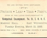 1888 IOOF Private Leap Year Party Invitation Wompatnuck Encampment Weymo... - $35.59