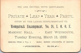 1888 IOOF Private Leap Year Party Invitation Wompatnuck Encampment Weymo... - £27.92 GBP