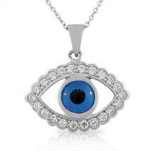 Evil Blue Eye Bead Pendant Turkish Nazar Greek Hamsa Charm Sterling Silver Chain - £27.62 GBP+