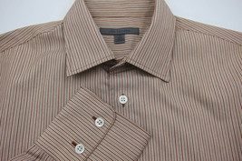 GORGEOUS John Varvatos Tan With Brown and Blue Stripe Dress Shirt 15x34 - £29.67 GBP