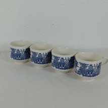 Set of 4 Churchill Blue Willow Georgian Shape Large Flat Cup 2 7/8 in tall FLAW - £18.50 GBP