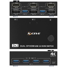 Kceve Dp Hdmi Usb 3.0 Kvm Switch 2 Computer 2 Monitors, Dual Monitors Di... - £81.27 GBP