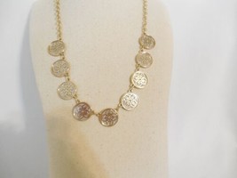 Charter Club 21&quot; w 3&quot;ext Gold Tone Flower Filigree Glitter Frontal Necklace Y44 - $10.92