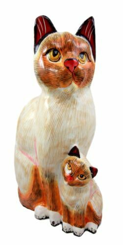 Balinese Wood Handicrafts Adorable Orange Feline Cat &amp; Kitten Family Fig... - $40.95