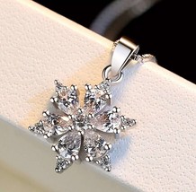 Christmas Gift 925 Sterling Silver Snowflake Pendant Necklace Womens Jew... - $19.99