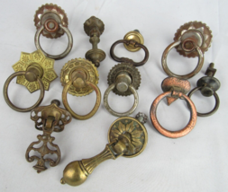 11 Vintage DRAWER PULLS hardware drop handle MIX LOT old knobs estate sale! - $56.09