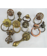 11 Vintage DRAWER PULLS hardware drop handle MIX LOT old knobs estate sale! - $56.09