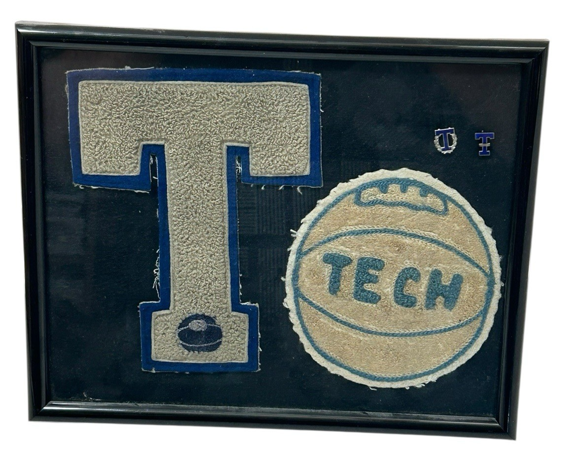 1940’s Tech Basketball Letterman Varsity Patches With Pins Rare Framed - $285.00