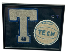 1940’s Tech Basketball Letterman Varsity Patches With Pins Rare Framed - $5,486.89 MXN