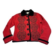 Cayson Blazer Jacket Women&#39;s Medium Red Black Floral Wool Fox Fur Embroi... - £17.49 GBP