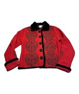 Cayson Blazer Jacket Women&#39;s Medium Red Black Floral Wool Fox Fur Embroi... - £17.51 GBP