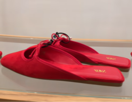 Zara Bnwt 2024. Red Leather Mules Shoes Bow Detail Flats. 2522/310 - £50.03 GBP