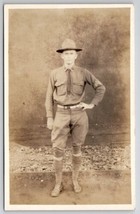 RPPC Soldier In Uniform Faux Beach Scene Studio Portrait Photo WW1 Postcard S24 - £11.80 GBP