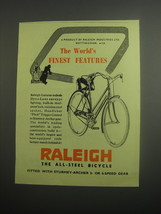 1948 Raleigh Bicycles Ad - The World's finest features - $18.49