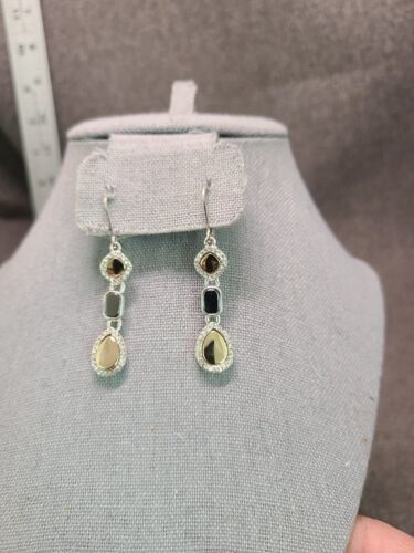 Nine West Silver Tone Clear Rhinestone, Mixed Metal, Stone Dangle Earrings - $7.60