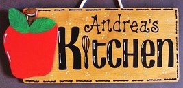 Personalize Apple Kitchen Name Sign Wall Art Hanger Plaque Country Wood Decor - £25.42 GBP