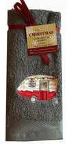 Avanti Red Camper Gray Fingertip Towels Embroidered Christmas Set of 2 Bathroom - $36.14