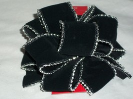 Black Silver Beaded Wired Edge Christmas Gift Bow Package Fancy Wedding Pew - $11.99