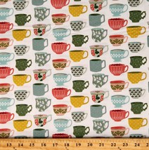 Cotton Tea Cups Mugs Dishes Coffee Tea  White Fabric Print BTY (D469.23) - £9.59 GBP