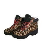 Qupid Leopard Print Lace Up Skyscraper Chunky Combat Hiking Boots Women’... - £35.87 GBP
