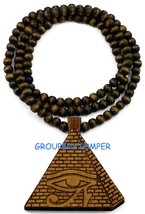 Pyramide Ägyptische Auge Von Ra Neu Holz Anhänger Mit 91.4cm Perlen Kette Horus - £13.08 GBP