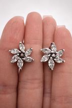 Vintage Pair Of Stud Earrings Sterling Silver 925 Zircons Jewelry Women'... - $120.00