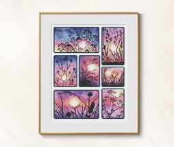 Sunset cross stitch sampler pattern pdf - Twilight cross stitch herbs em... - $15.99