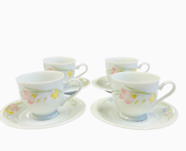 French Garden Japan 4 Sets Coffee Tea Cup Saucer Floral Footed Vintage L... - £25.83 GBP