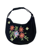Vintage Y2K Purse Suede Leather Embroidered Floral Butterfly Baguette Wh... - $101.91 CAD
