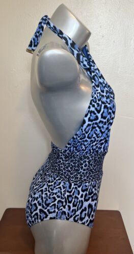Michael Kors One Piece Swimsuit Size 10 Blue Leopard Print Crossover Halter NEW Item image 3