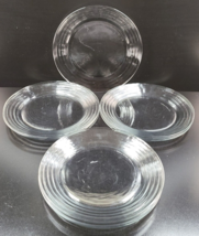 (11) Libbey Hoops Dinner Plates Set Duratuff Clear Horizontal Rings Dish... - $78.87