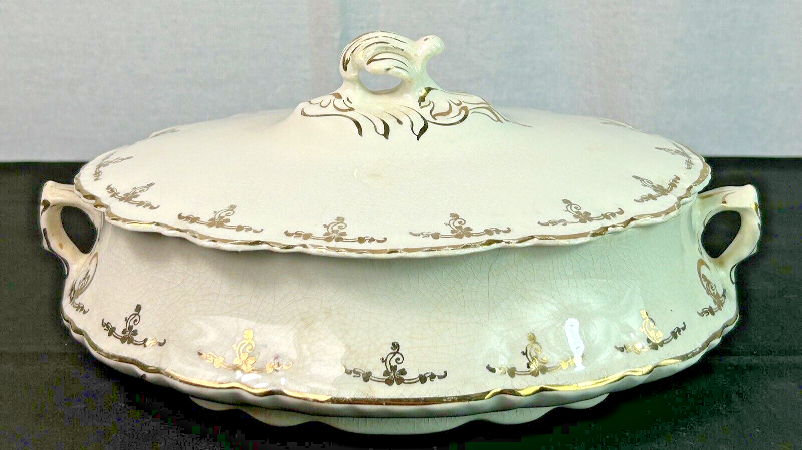 Antique Homer Laughlin Hudson Covered Tureen Bowl Gold Trim H116 - Circa 1920s ! - $74.25