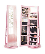 360?° Rotating Mirrored Jewelry Cabinet Armoire 3 Color LED Modes Lockab... - $369.26 CAD