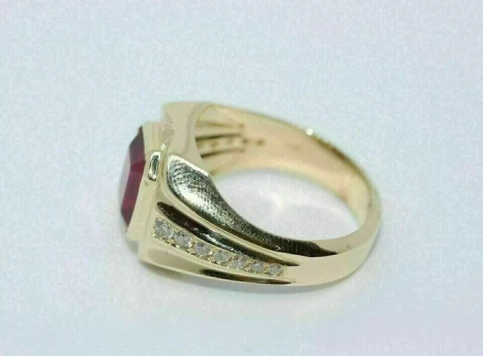 2.50Ct Emerald Cut Lab Created Ruby Men's Wedding Ring 14k Yellow Gold Plated Item image 2